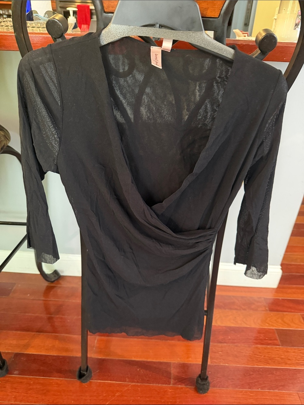 Sweet Pea Black Draped Surplice Blouse